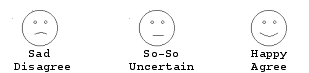 a basic three-point scale  consisting of a sad face for "disagree", a neutral face for "uncertain", and a happy face for "agree."