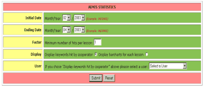 A screen capture of the statistics query page