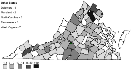 Map of Virginia counties