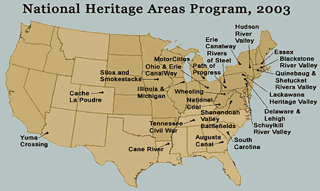United States map with 2003 National Heritage Areas