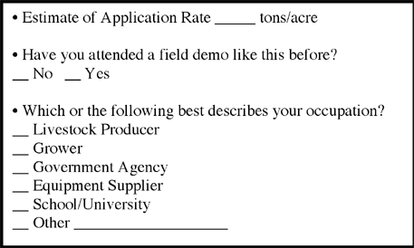 Survey form completed by participants of manure calibration field demonstrations.
