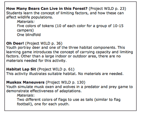 Sample activities from project wild.