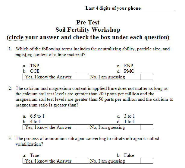 Example Layout
of a Pre-Test with a Guessing Qualifier Question Added