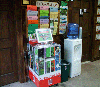 Kiosk Placed at Meadow View Garden Center.  Note the LCD Screen Above and Printer Inside the Cutout on the Front Panel.