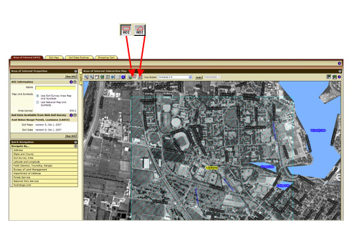 Selecting the Area of Interest in Web Soil Survey (Red Arrow Points to AOI Icons)