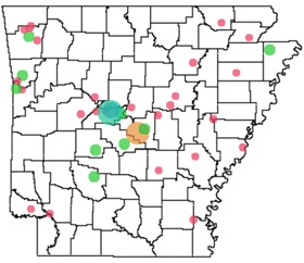 Bubble Plot Overlay of Sod Producers in Arkansas