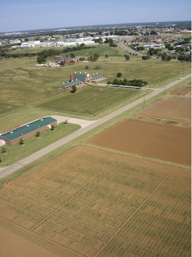 View of Oklahoma State
University Experiment Station and Sheep Barn Taken Using KAP on
August 15, 2008