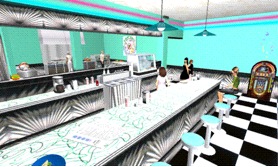 Interior of the Virtual Kitchen
(Note the Cook, Waitress, Customers, and Inspectors)