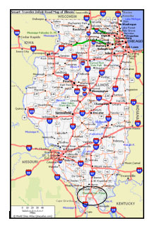Map of Illinois with Shawnee
Hills Wine Trail Region Indicated