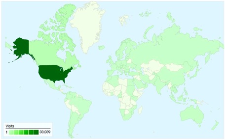 Geographic Distribution of
Visitors to the Turf Disease Updates Blog Between 1 January and 19
September 2010. A Total of 38,878 Visits from 118
Countries/Territories Were Recorded During This Period.