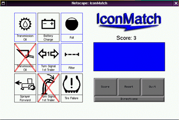 The IconMatch Module as It
Appears in the Browsers After Four of the Wrong Descriptions
[Identified by an "X" in Figure 2] Were Activated to Reveal
the Correct Answer (Schwab et al., 1996)