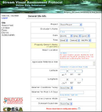 The First of Six Online Data
Submission Interface Pages Used by SVAP Evaluators