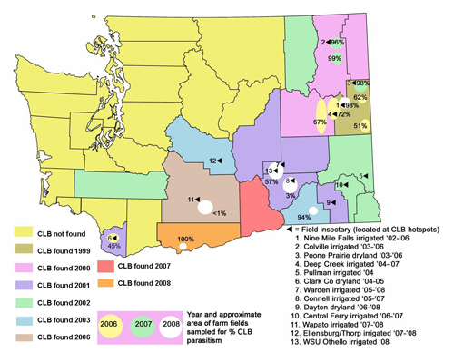 Summary of Cereal Leaf Beetle
Movement and Parasitism Levels in Commercial Grain Fields in
Washington State