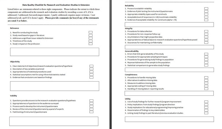 Data Quality Checklist for Research and Evaluation Studies in Extension