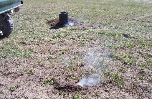 Road Flare Fumigation Method Being Used. Smoke Exiting From Additional Tunnels Is Shown, Nevada, 2009.