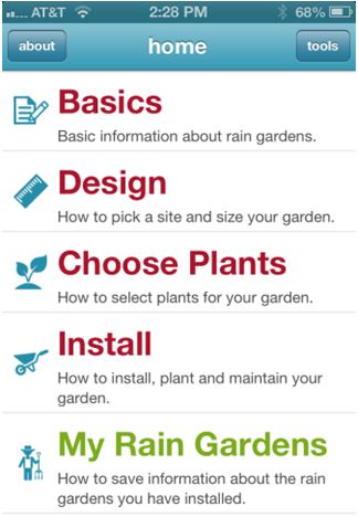 Home Screen of Rain Garden App