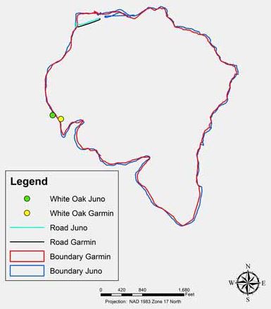 Garmin and Juno GPS Data Overall Comparison Map
