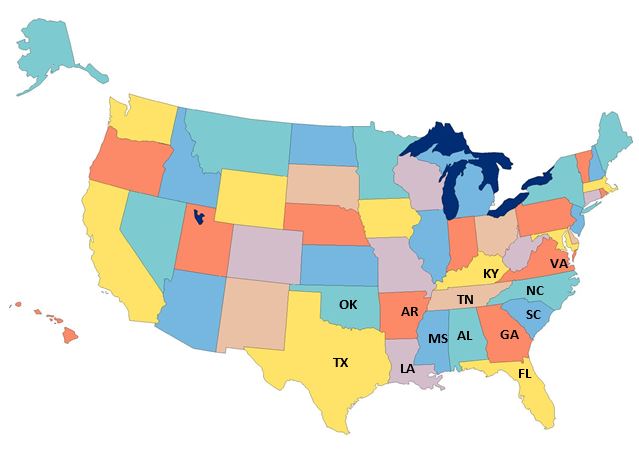 States of the Southeast USA Catchment Area