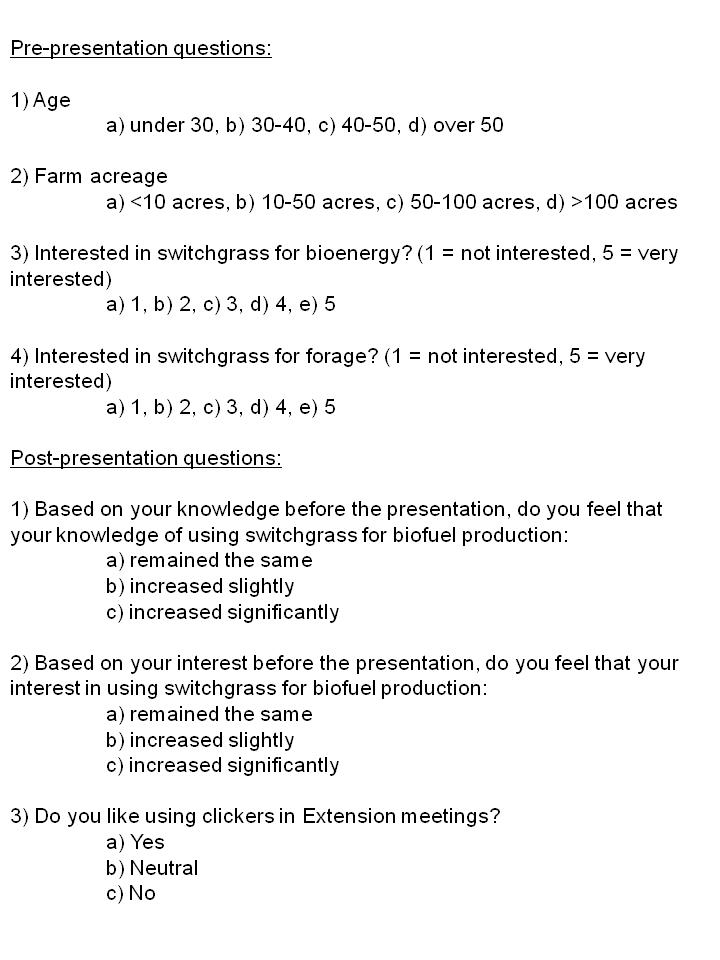 Questions Posed Before and After Presentation Using ARDs