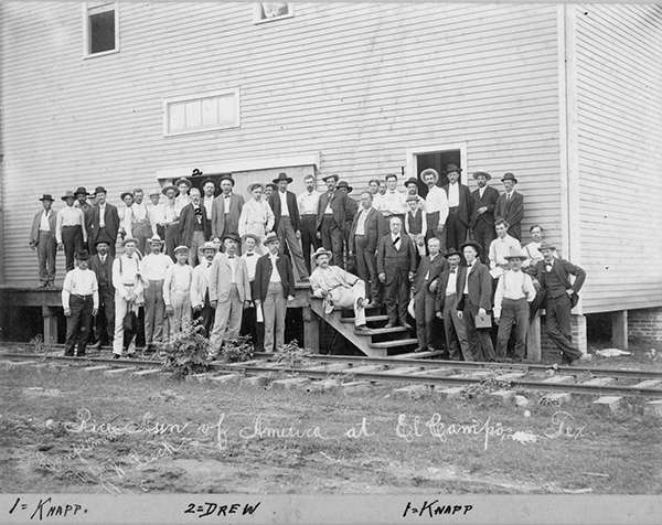 Seaman A. Knapp Standing on the Steps with Rice Farmers in Texas in the Early 1910s (McNeese State University Archives and Special Collections)