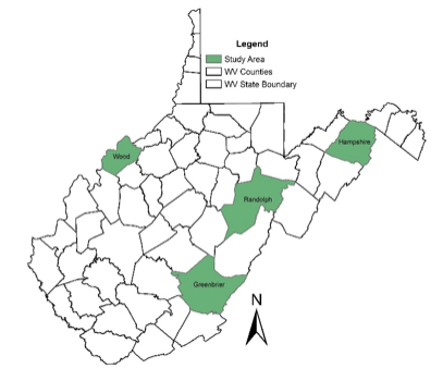 Map of Counties Selected to Receive Mail-Based Questionnaire