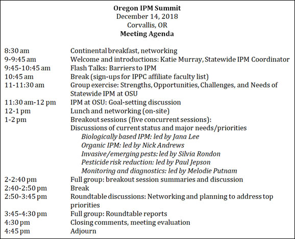 Oregon Integrated Pest Management Summit Agenda